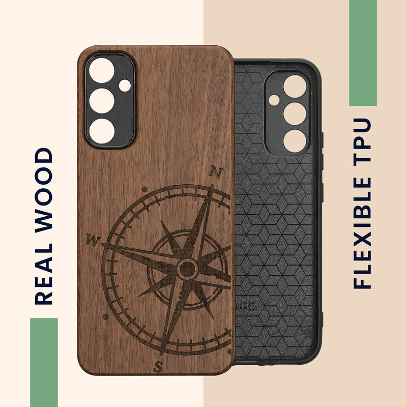 Samsung Galaxy A34 5G stoßfestes Hardcase mit TPU Bumper Holz Kompass