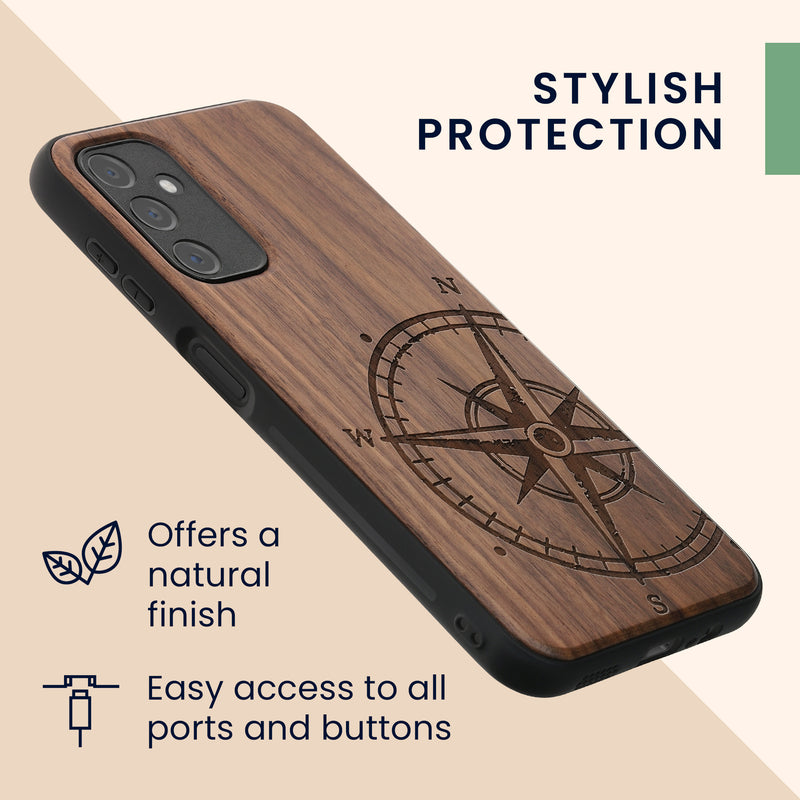 Samsung Galaxy A14 5G stoßfestes Hardcase mit TPU Bumper Holz Kompass