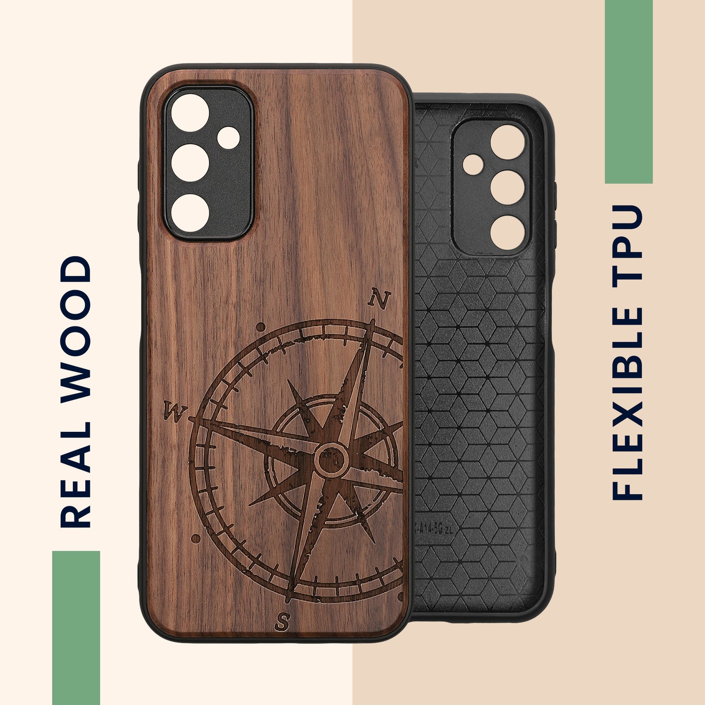 Samsung Galaxy A14 5G stoßfestes Hardcase mit TPU Bumper Holz Kompass