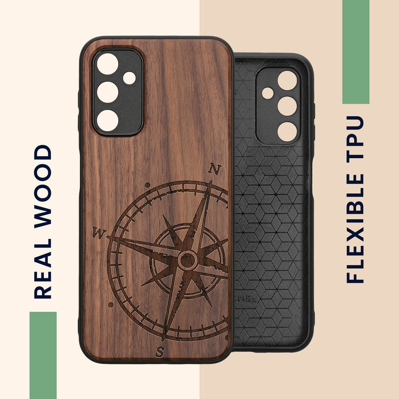 Samsung Galaxy A14 5G stoßfestes Hardcase mit TPU Bumper Holz Kompass