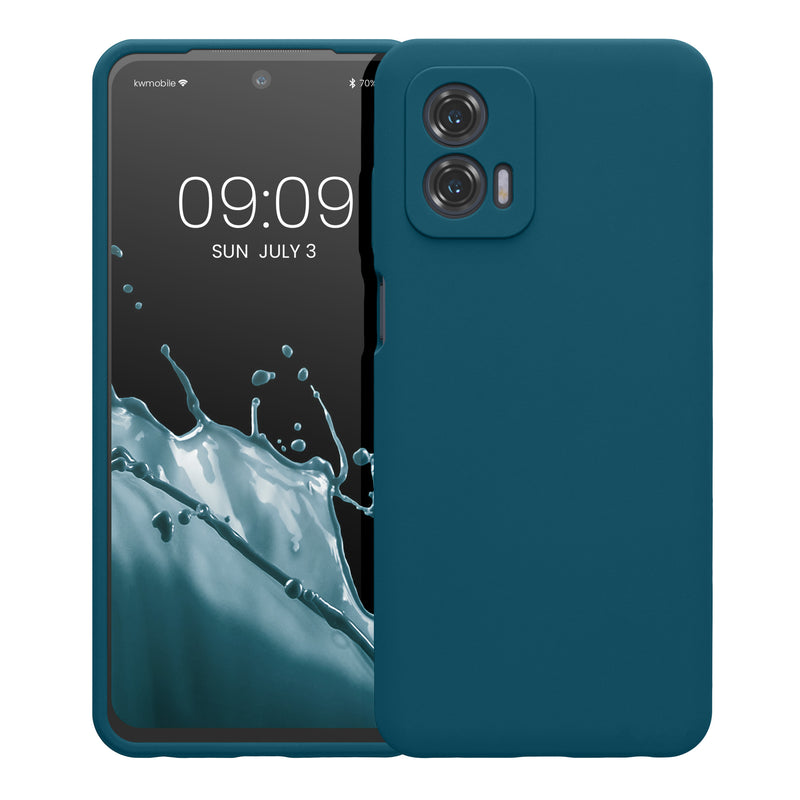 Gummierte Silikon Hülle mit Kameraschutz für Motorola Moto G73 5G in Petrol