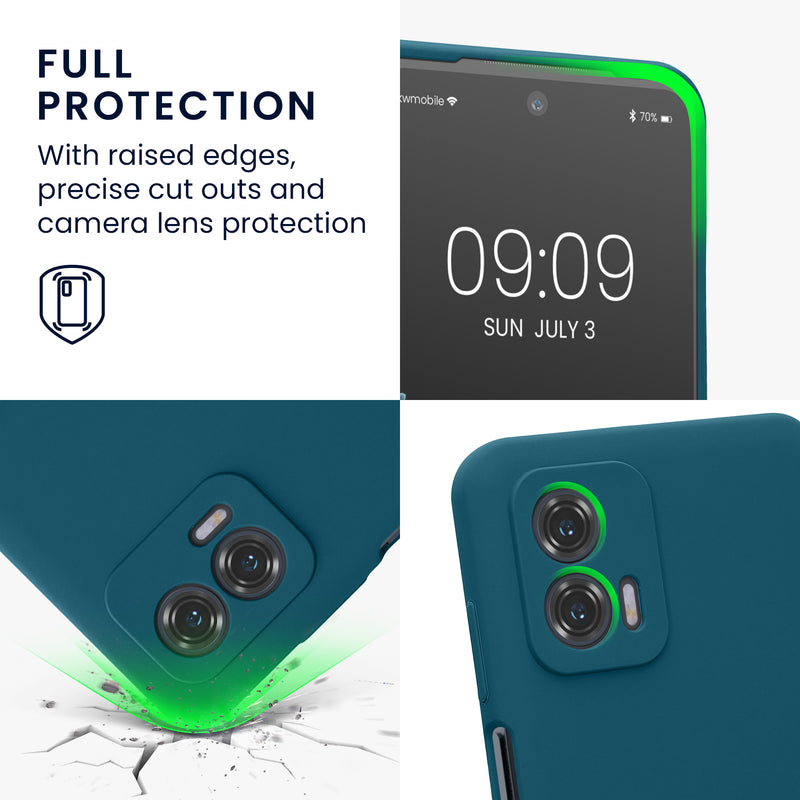Gummierte Silikon Hülle mit Kameraschutz für Motorola Moto G73 5G in Petrol