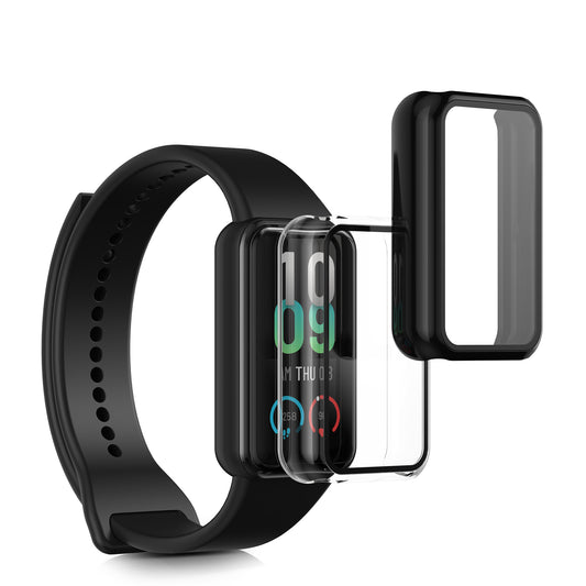 kwmobile 2x Glas Hülle für Huami Amazfit Band 7 Schutzhülle - Fullbody Fitnesstracker Case Set aus Glas - Schwarz Transparent Schwarz  [dsg01]