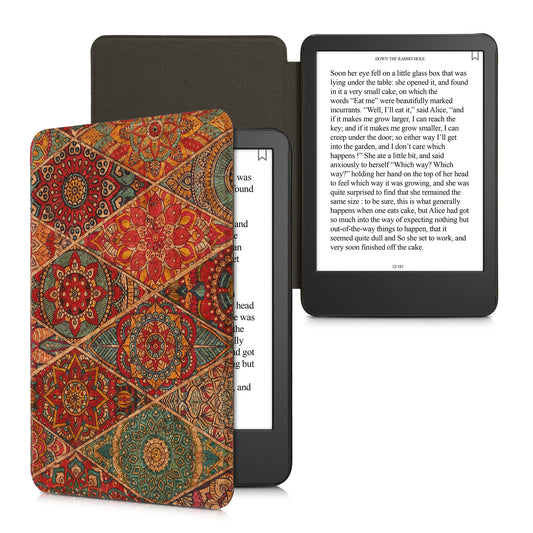 kwmobile Hülle kompatibel mit Amazon Kindle (2022/2024) - Kork eReader Schutzhülle Cover Case - Mandalakacheln Pink Rot Blau Pink  [dsg01]