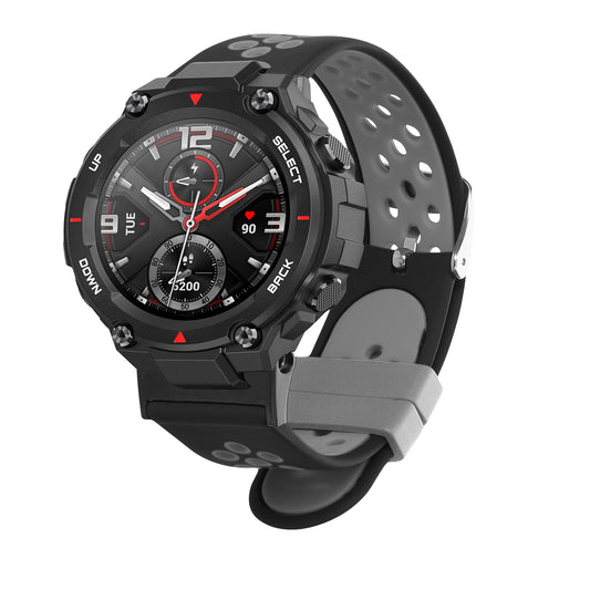 kwmobile Silikon Uhrenarmband für Huami Amazfit T-Rex / T-Rex Pro Armband - Ersatzarmband für Fitnesstracker - Wechselarmband Smartwatch - Schwarz Grau Schwarz  [dsg02]
