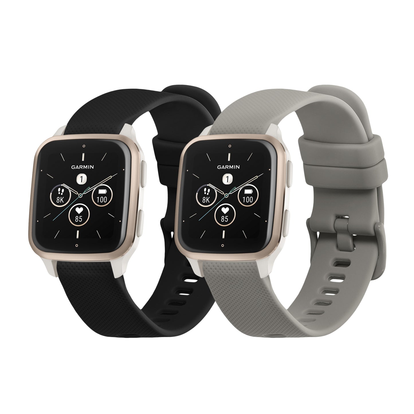 kwmobile 2x Uhrenarmband für Garmin Venu Sq 2 Music / Sq 2 / Vivoactive 6 / Vivoactive 5 Armband - Fitnesstracker Band Set aus TPU Silikon - Ersatzarmband Smartwatch - Schwarz Grau Schwarz  [dsg01]