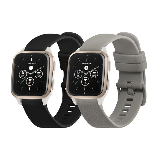 kwmobile 2x Uhrenarmband für Garmin Venu Sq 2 Music / Sq 2 / Vivoactive 6 / Vivoactive 5 Armband - Fitnesstracker Band Set aus TPU Silikon - Ersatzarmband Smartwatch - Schwarz Grau Schwarz  [dsg01]