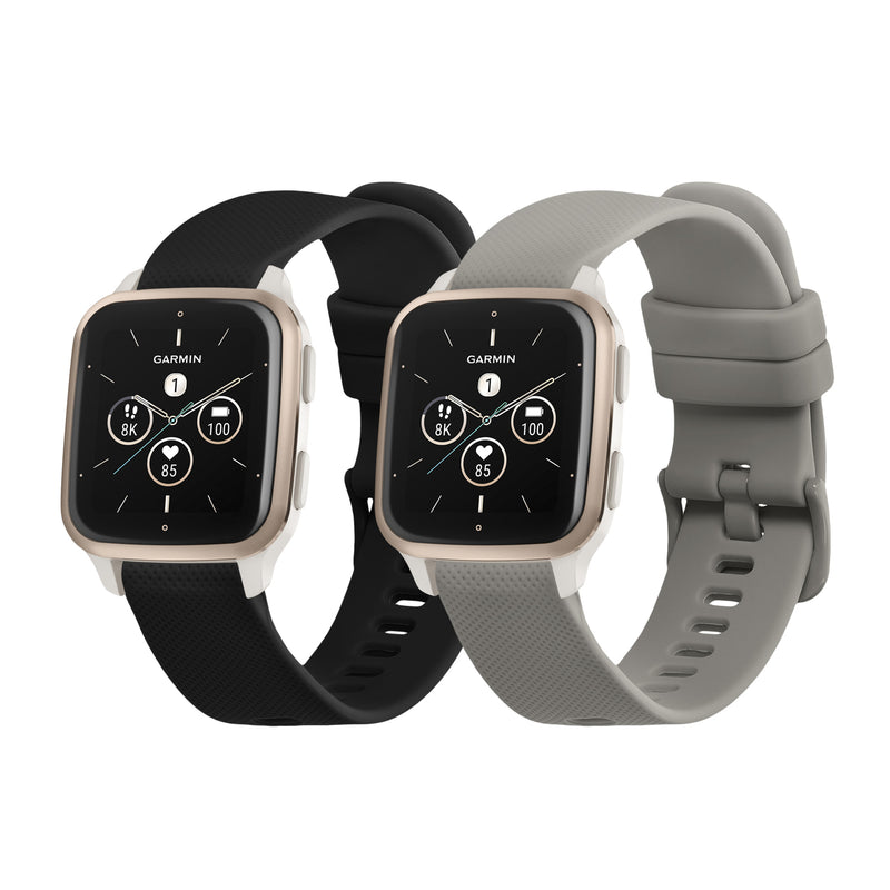 kwmobile 2x Uhrenarmband für Garmin Venu Sq 2 Music / Sq 2 / Vivoactive 6 / Vivoactive 5 Armband - Fitnesstracker Band Set aus TPU Silikon - Ersatzarmband Smartwatch - Schwarz Grau Schwarz  [dsg01]