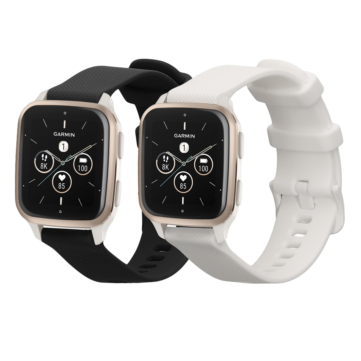 kwmobile 2x Uhrenarmband für Garmin Venu Sq 2 Music / Sq 2 / Vivoactive 6 / Vivoactive 5 Armband - Fitnesstracker Band Set aus TPU Silikon - Ersatzarmband Smartwatch - Schwarz Weiß Schwarz  [dsg06]