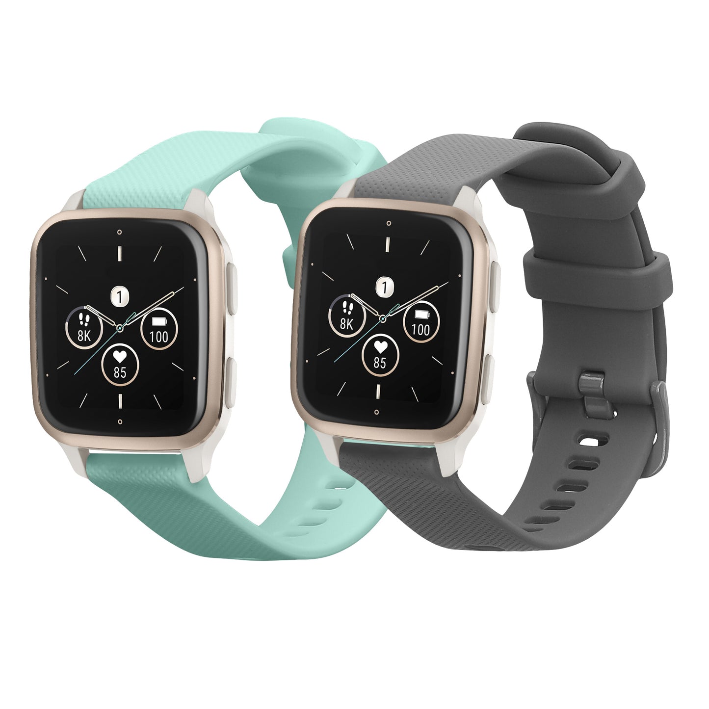 kwmobile 2x Uhrenarmband für Garmin Venu Sq 2 Music / Sq 2 / Vivoactive 6 / Vivoactive 5 Armband - Fitnesstracker Band Set aus TPU Silikon - Ersatzarmband Smartwatch - Grau Mintgrün Grau  [dsg10]
