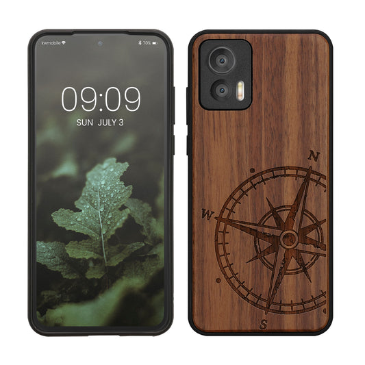 Motorola Edge 30 Neo stoßfestes Hardcase mit TPU Bumper Holz Kompass