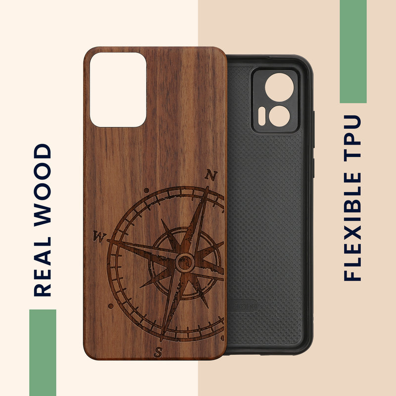 Motorola Edge 30 Neo stoßfestes Hardcase mit TPU Bumper Holz Kompass