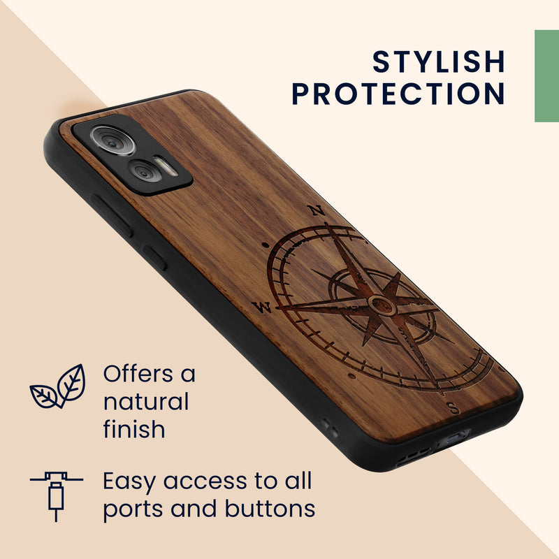 Motorola Edge 30 Neo stoßfestes Hardcase mit TPU Bumper Holz Kompass