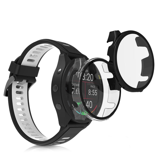 kwmobile Glas Hülle für Garmin 18mm Forerunner 265S Schutzhülle - Fullbody Fitnesstracker Case Set aus