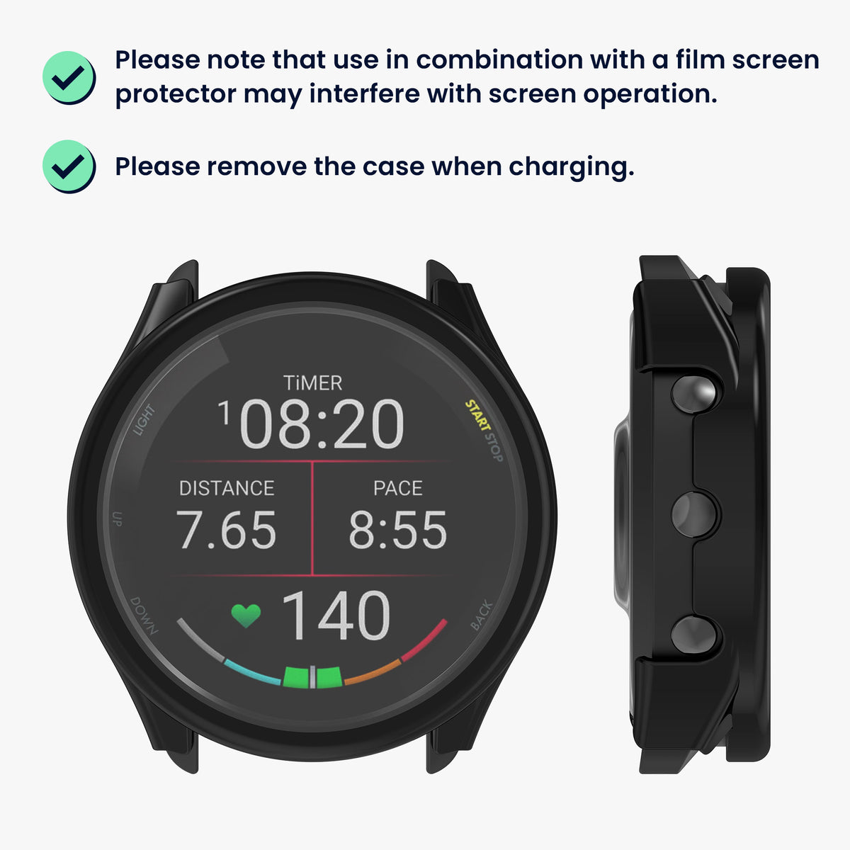 Garmin 18mm Forerunner 265S 2x Fitnesstracker Komplettschutz Hülle mit Glas Displayschutz