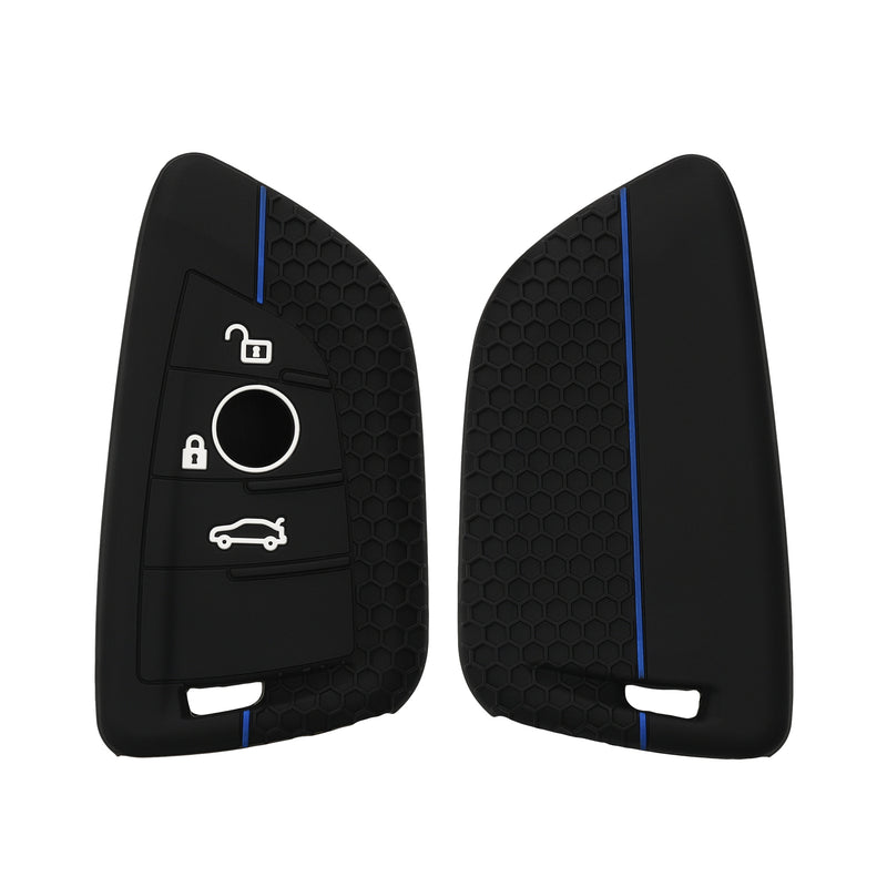kwmobile Schlüsselhülle für BMW 3-Tasten Smart Key Autoschlüssel Hülle - Autoschlüssel Schlüssel Hülle aus Silikon - Schlüsseletui in Schwarz Blau Schwarz  [dsg02]