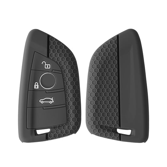 kwmobile Schlüsselhülle für BMW 3-Tasten Smart Key Autoschlüssel Hülle - Autoschlüssel Schlüssel Hülle aus Silikon - Schlüsseletui in Grau Schwarz Grau  [dsg03]