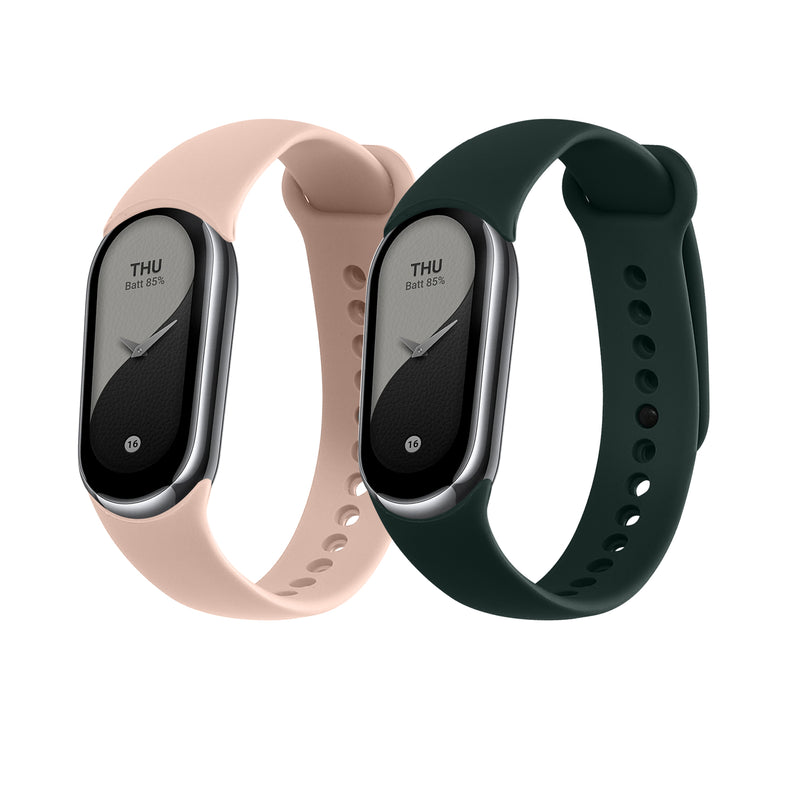 kwmobile 2x Uhrenarmband für Xiaomi Mi Band 10 / Mi Band 9 / 8 Armband - Fitnesstracker Band Set aus TPU Silikon - Ersatzarmband Smartwatch - Dunkelgrün Altrosa Dunkelgrün  [dsg06]