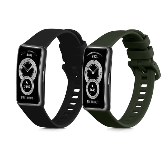 kwmobile 2x Uhrenarmband für Huawei Band 10 / 9 / 8 Armband - Fitnesstracker Band Set aus TPU Silikon - Ersatzarmband Smartwatch - Schwarz Dunkelgrün Schwarz  [dsg04]