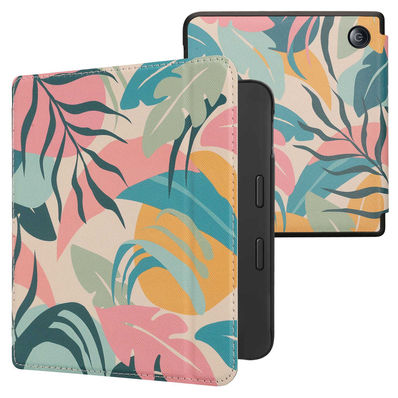 kwmobile Schutzhülle für Kobo Libra 2 Hülle - eReader Flip Case mit Auto Sleep Funktion - Tropischer Dschungel mit Rosa Gelb Grün Rosa  [dsg81]