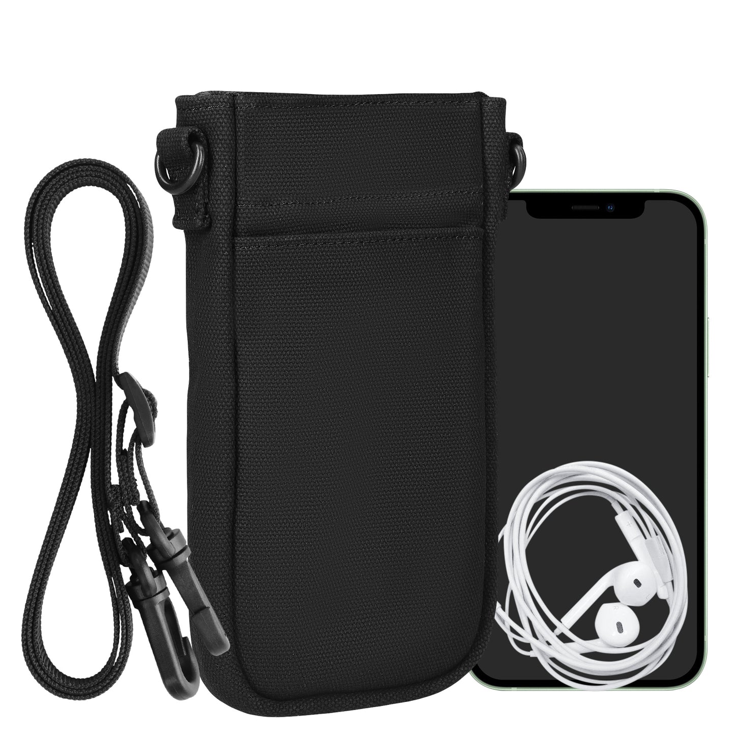 kwmobile Handytasche für Smartphones XXL - 7" - Canvas Handy Hülle mit Band - Handy Tasche mit Handykette 16,5 x 10 cm Innenmaße - Schwarz Schwarz XXL 