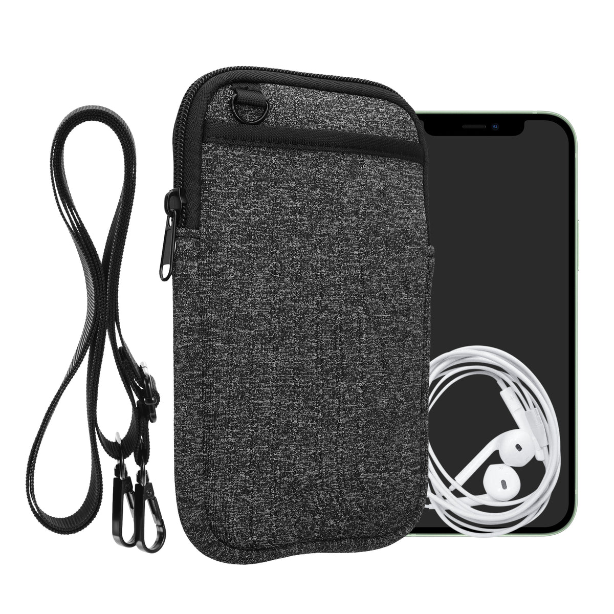 kwmobile Handy Tasche zum Umhängen für XXL - 7" - Hülle mit Band - Neopren Cover mit Reißverschluss - 17,7 x 8,5 cm - Necklace Case in Anthrazit Weiß Anthrazit XXL