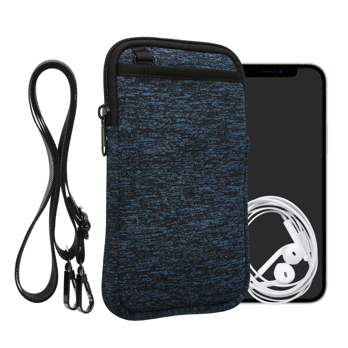 kwmobile Handy Tasche zum Umhängen für XXL - 7" - Hülle mit Band - Neopren Cover mit Reißverschluss - 17,7 x 8,5 cm - Necklace Case in Deep Ocean Schwarz Deep Ocean XXL