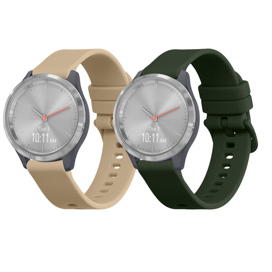 kwmobile 2x Uhrenarmband für Garmin vivomove 3S / vivoactive 4S Armband - Fitnesstracker Band Set aus TPU Silikon - Ersatzarmband Smartwatch - Dunkelgrün Beige Dunkelgrün  