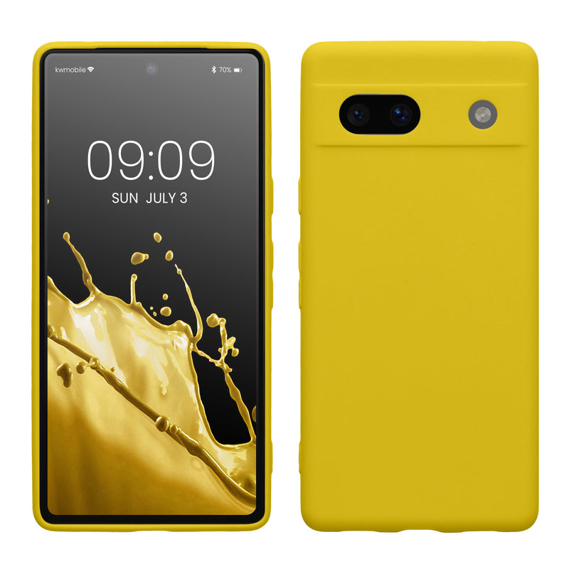kwmobile Handyhülle für Google Pixel 7a Hülle - weiches Handy Silikon Case - Schutzhülle Cover - Strahlend Gelb Strahlend Gelb  