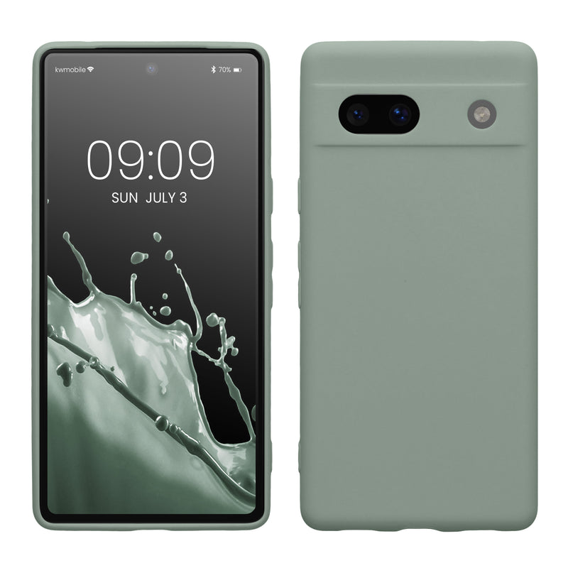 kwmobile Handyhülle für Google Pixel 7a Hülle - weiches Handy Silikon Case - Schutzhülle Cover - Rainwashed Grün Rainwashed Grün  