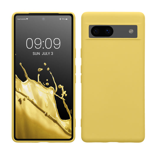 kwmobile Hülle kompatibel mit Google Pixel 7a Hülle - gummierte TPU Silikon Handyhülle - Schutzhülle für kabelloses Laden - Case in Strahlend Gelb Strahlend Gelb  