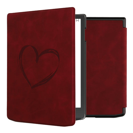 kwmobile Schutzhülle für Pocketbook InkPad 4 / Color 3 / Color 2 / Vivlio InkPad 4 / InkPad Color 3 Hülle - eReader Case aus Kunstleder mit Auto Sleep Funktion - Herz Brush mit Dunkelrot Dunkelrot  [dsg01]