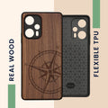 Holz Hardcase mit TPU Bumper für Xiaomi Poco F5 5G Kompass Vintage