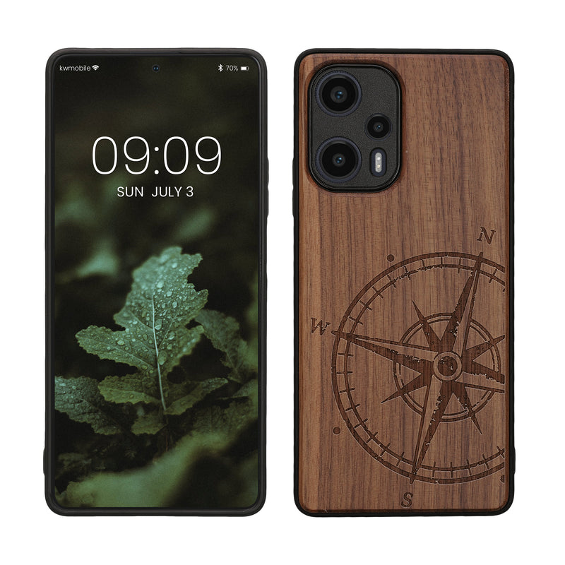 Holz Hardcase mit TPU Bumper für Xiaomi Poco F5 5G Kompass Vintage