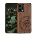 Holz Hardcase mit TPU Bumper für Xiaomi Poco F5 5G Kompass Vintage