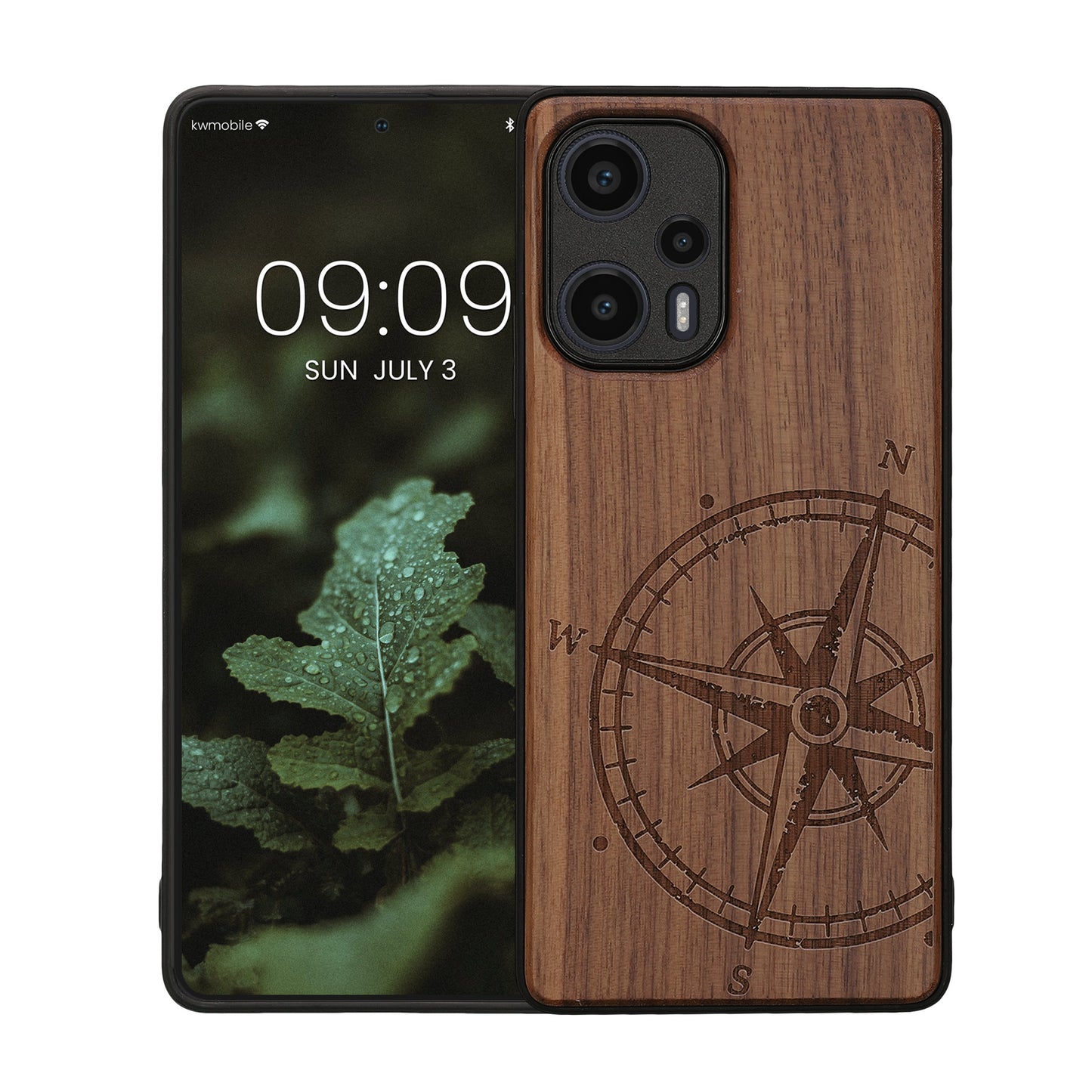 Holz Hardcase mit TPU Bumper für Xiaomi Poco F5 5G Kompass Vintage