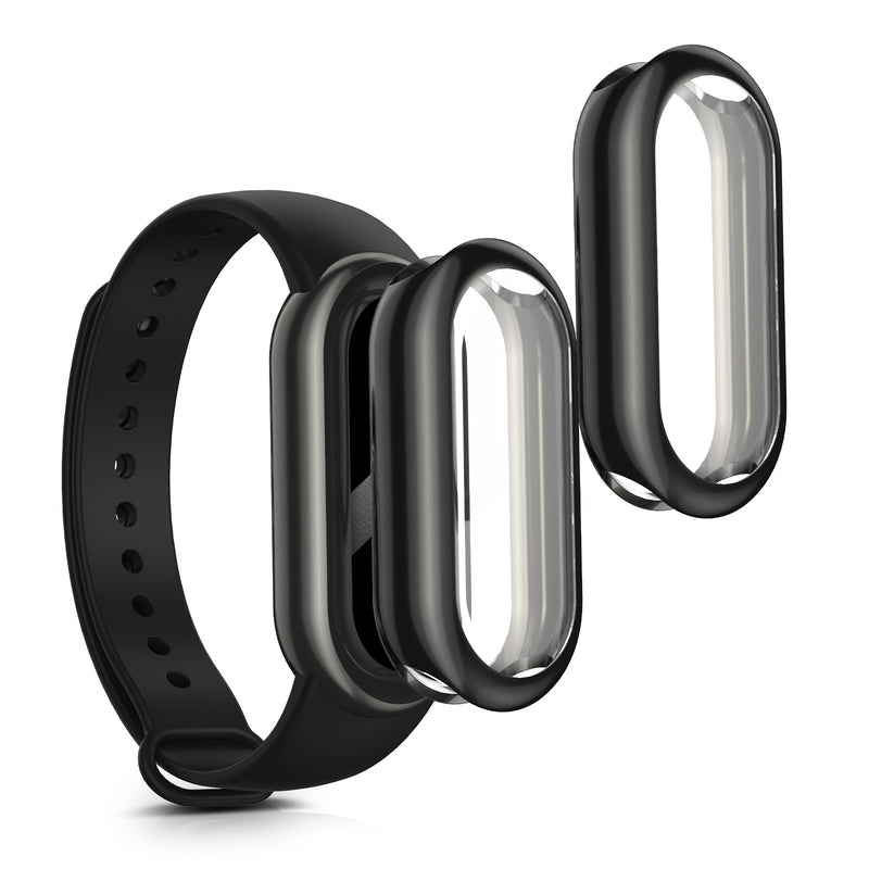 kwmobile 2x Silikon Hülle für Xiaomi Mi Band 8 Schutzhülle - Fullbody Display Cover Set aus Silikon - Schwarz Schwarz  [dsg06]