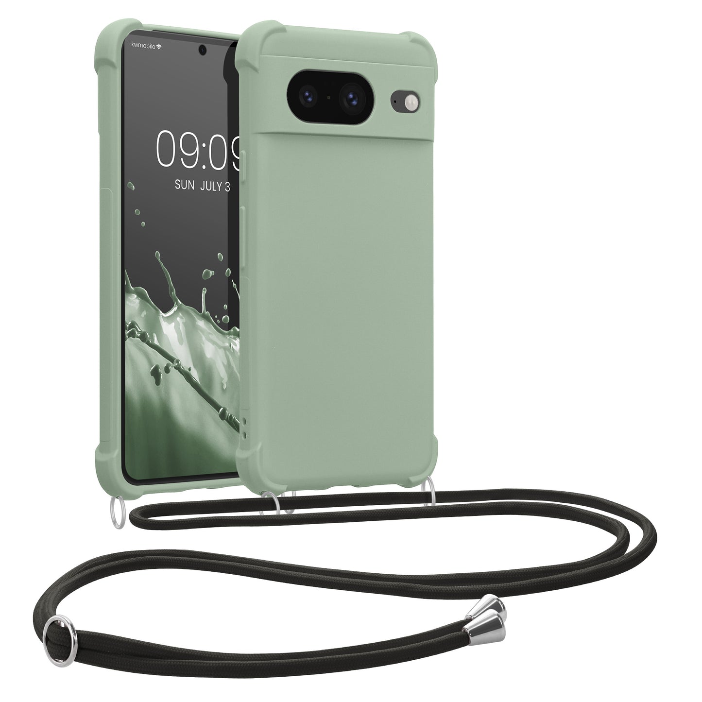 kwmobile Necklace Case kompatibel mit Google Pixel 8 Hülle - Cover mit Kordel zum Umhängen - Silikon Schutzhülle Graugrün Graugrün  