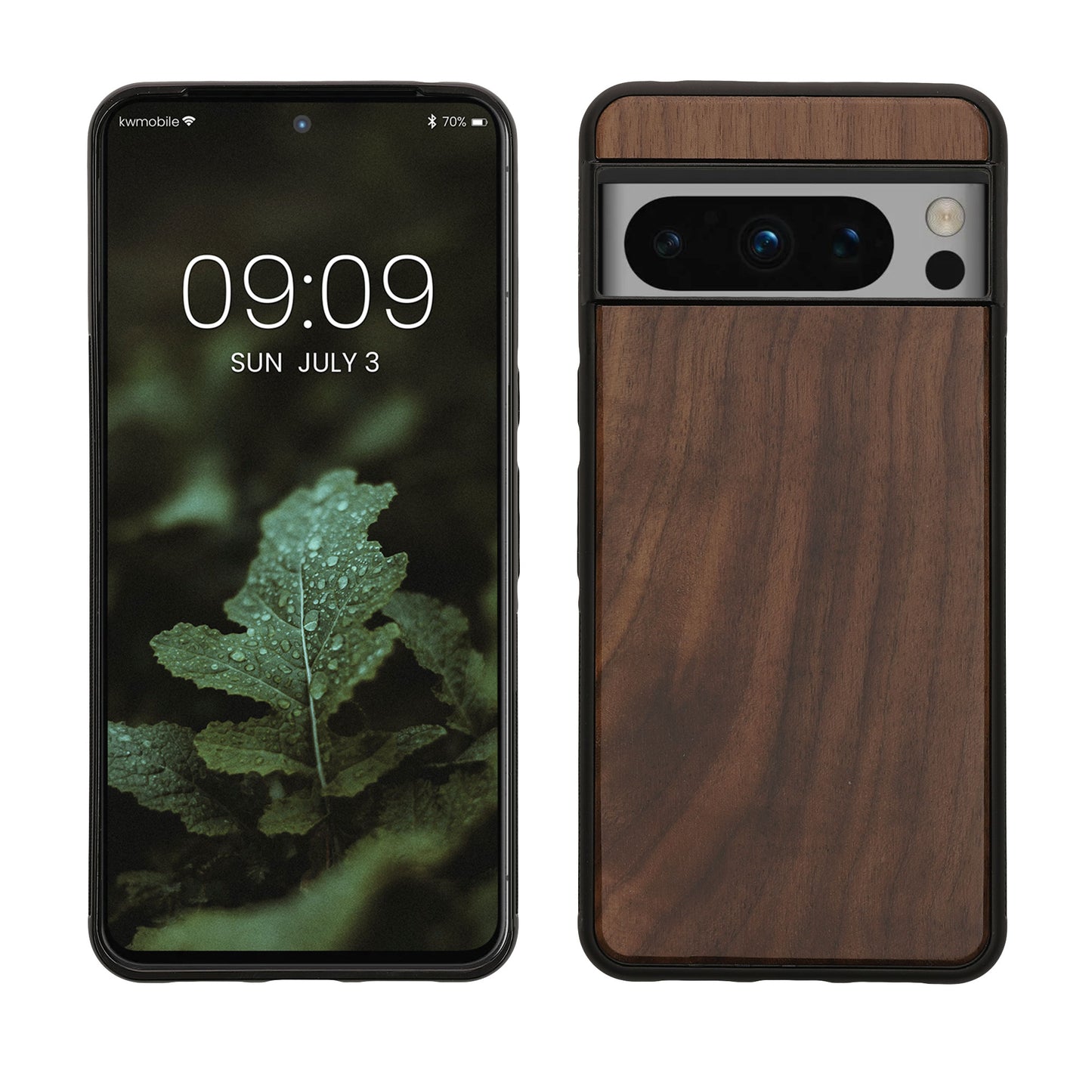 kwmobile Handyhülle für Google Pixel 8 Pro Hülle Holz - Case mit TPU Bumper - Stoßfestes Hardcase - Schutzhülle Cover in Dunkelbraun Dunkelbraun  