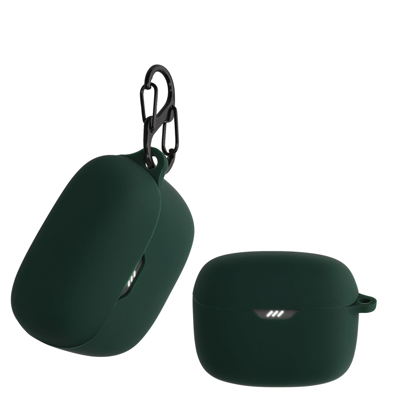 kwmobile Schutzhülle für JBL Tune Buds Hülle - TPU Silikon Case für Kopfhörer Ladecase - stoßfestes Cover mit Karabiner - Dunkelgrün Dunkelgrün  