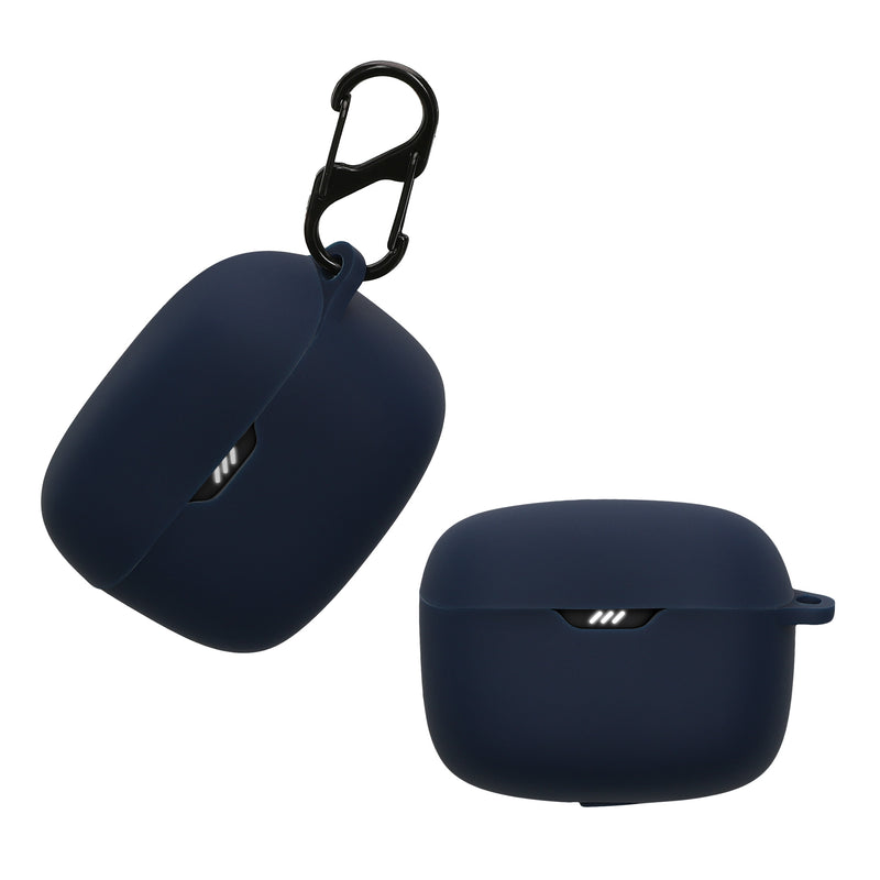 kwmobile Schutzhülle für JBL Tune Buds Hülle - TPU Silikon Case für Kopfhörer Ladecase - stoßfestes Cover mit Karabiner - Dunkelblau Dunkelblau  