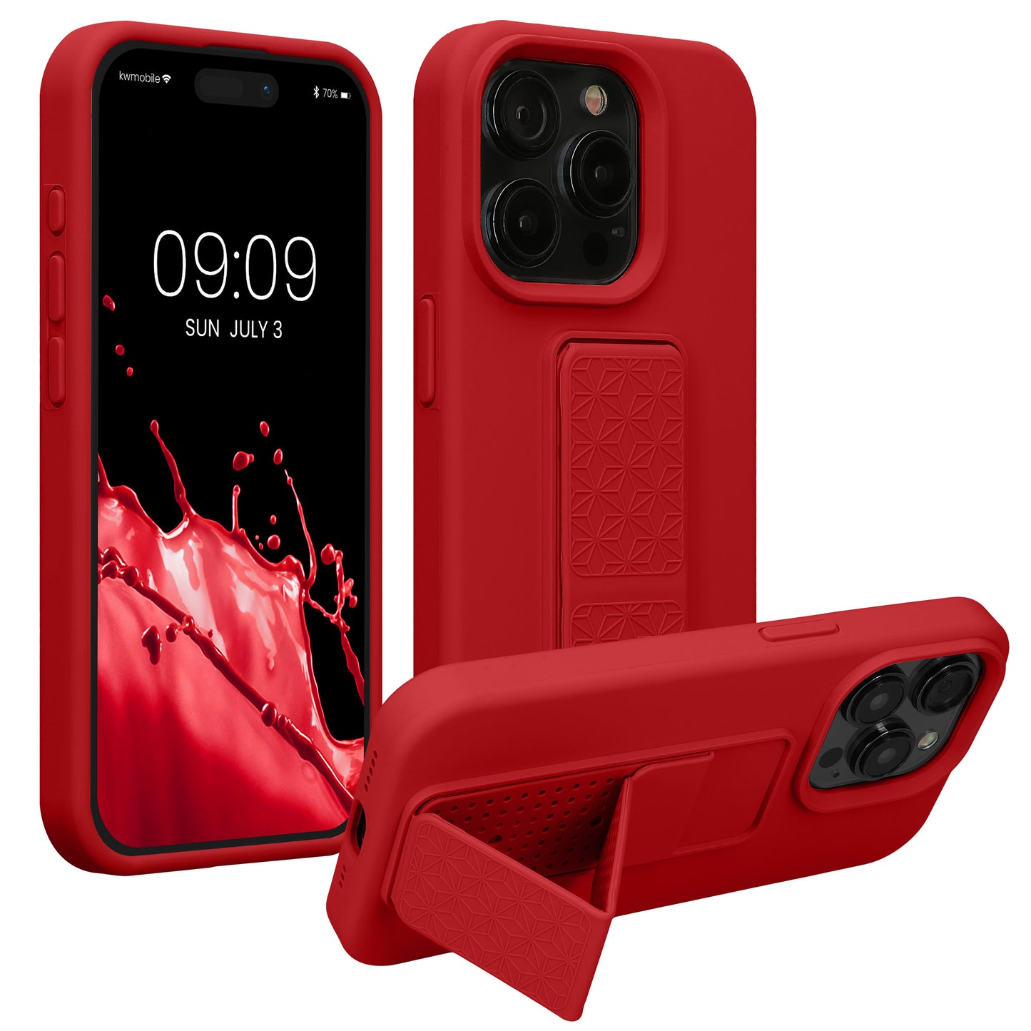 kwmobile Handyhülle für Apple iPhone 15 Pro Max Hülle - TPU Silikon Case mit Fingerhalter und Stand - Schutzhülle Cover in Rot Rot  