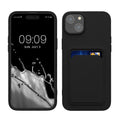 kwmobile Handyhülle für Apple iPhone 15 Plus Hülle mit Kartenfach - TPU Case - Kabelloses Laden - Schutzhülle Cover in Schwarz Schwarz  