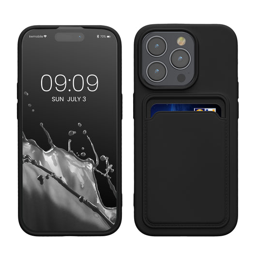 kwmobile Handyhülle für Apple iPhone 15 Pro Hülle mit Kartenfach - TPU Case - Kabelloses Laden - Schutzhülle Cover in Schwarz Schwarz  