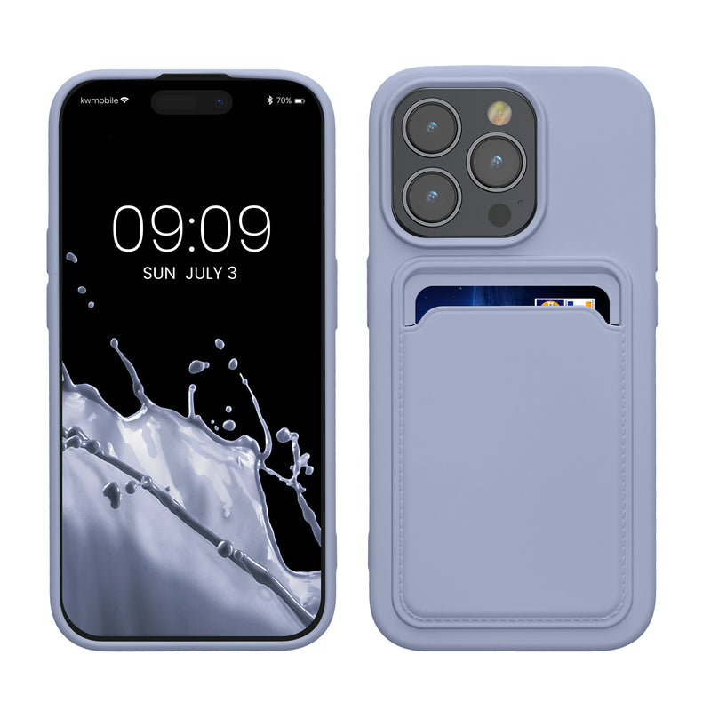 kwmobile Handyhülle für Apple iPhone 15 Pro Hülle mit Kartenfach - TPU Case - Kabelloses Laden - Schutzhülle Cover in Lavendel Lavendel  