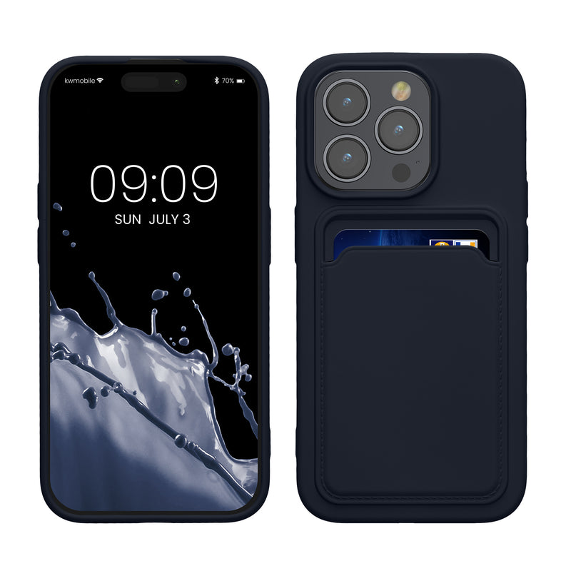 kwmobile Handyhülle für Apple iPhone 15 Pro Hülle mit Kartenfach - TPU Case - Kabelloses Laden - Schutzhülle Cover in Dunkelblau Dunkelblau  