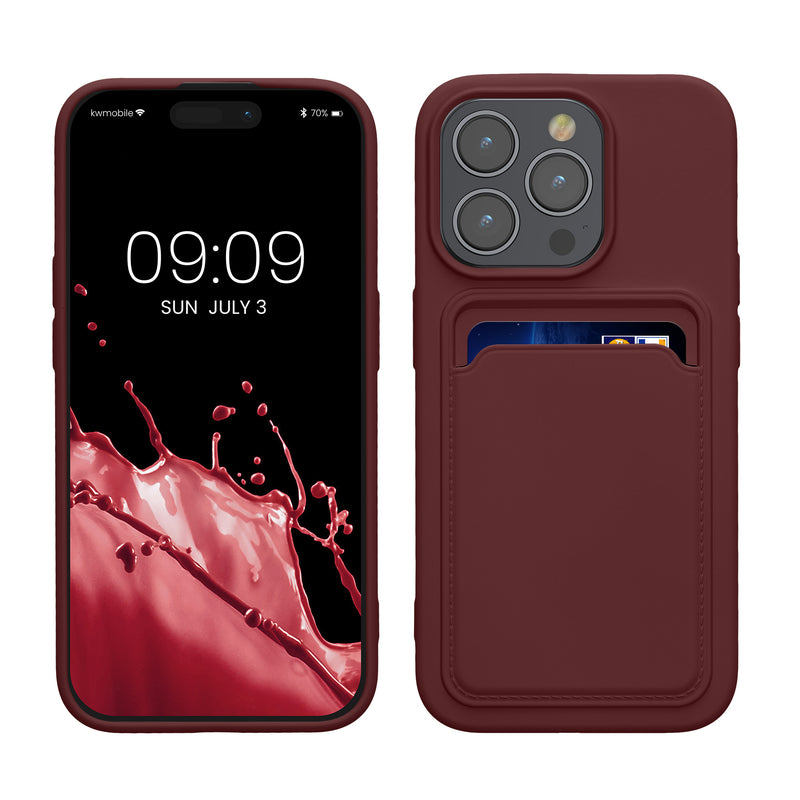 kwmobile Handyhülle für Apple iPhone 15 Pro Hülle mit Kartenfach - TPU Case - Kabelloses Laden - Schutzhülle Cover in Tawny Red Tawny Red  
