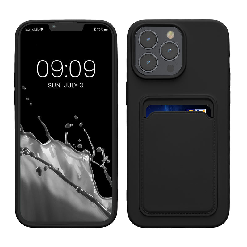 kwmobile Handyhülle für Apple iPhone 15 Pro Max Hülle mit Kartenfach - TPU Case - Kabelloses Laden - Schutzhülle Cover in Schwarz Schwarz  