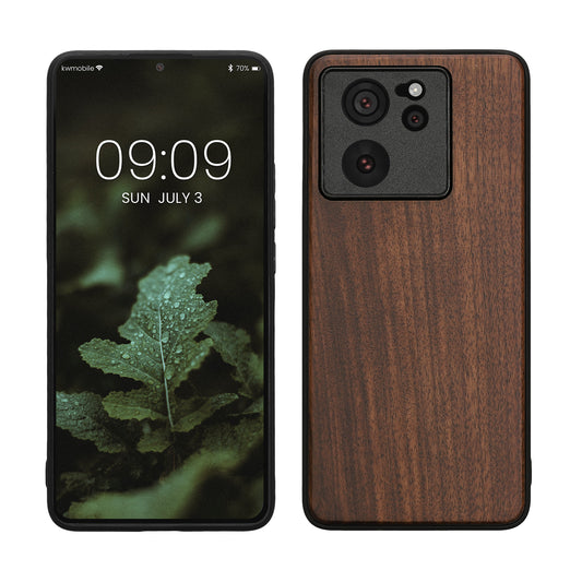 kwmobile Handyhülle für Xiaomi 13T / 13T Pro Hülle Holz - Case mit TPU Bumper - Stoßfestes Hardcase - Schutzhülle Cover in Dunkelbraun Dunkelbraun  