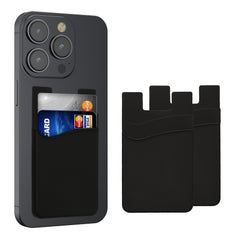 kwmobile 3x Stick-on Kartenhalter für Kreditkarten - Silikon Halter - 5,7 x 9,8 cm - für bis zu 4 Karten oder Bargeld - Wallet in Schwarz Schwarz Schwarz Schwarz  [dsg01]